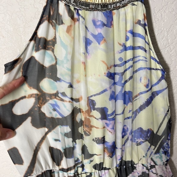 Charlie Jade Embellished MultiColor Abstract Print Silk Maxi Dress sz M - Picture 3 of 9